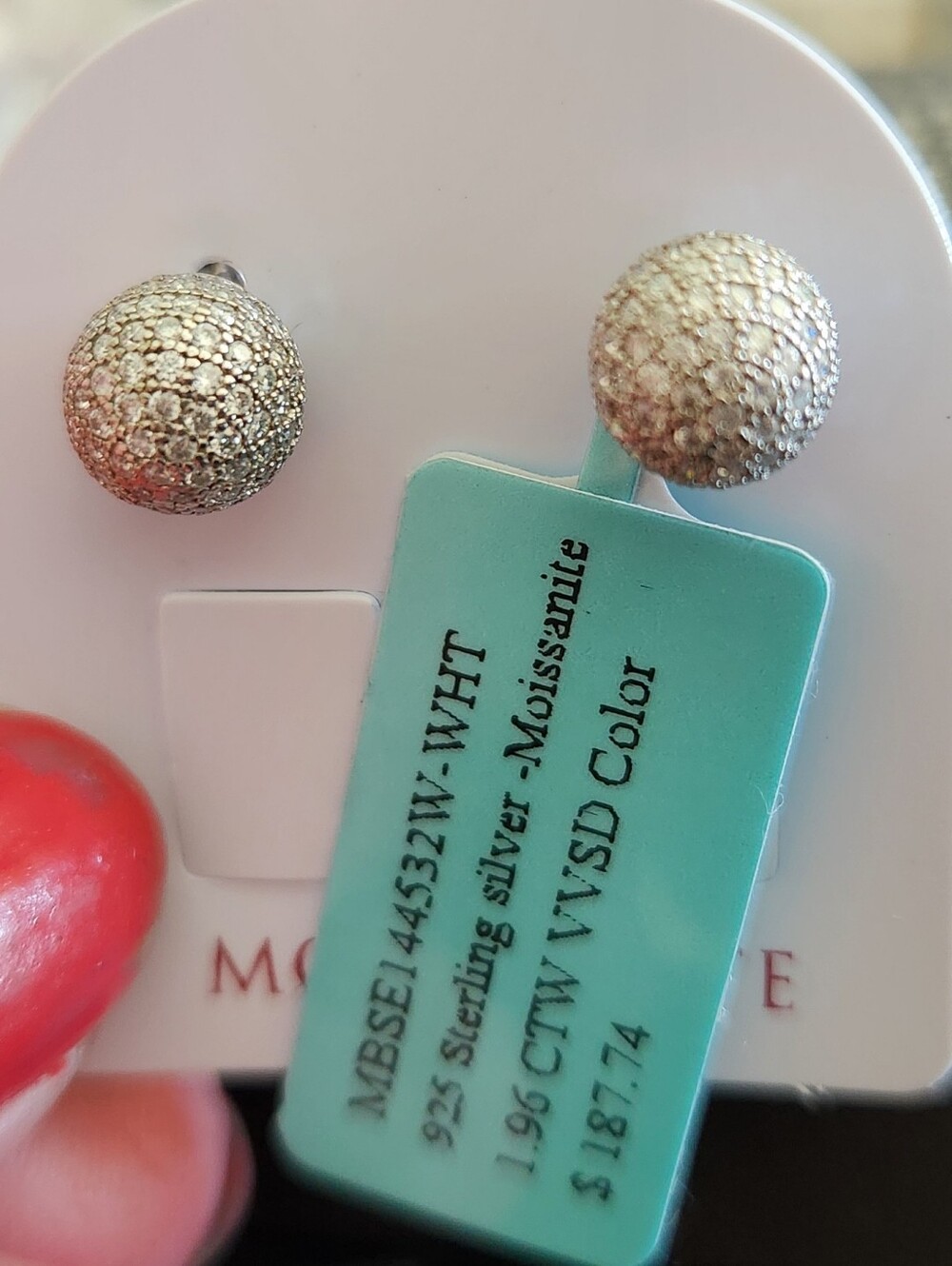 Sterling Silver Moissanite Pavé Ball Stud Earrings - Silver